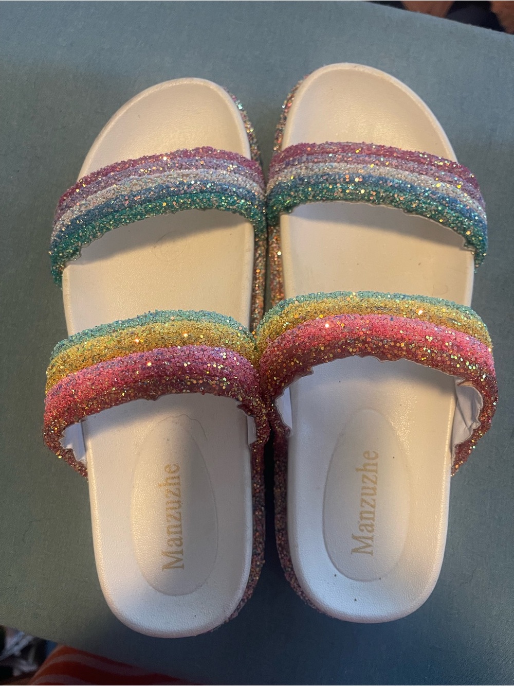 Brand new Rainbow Glitter Slide Sandals - White Base
